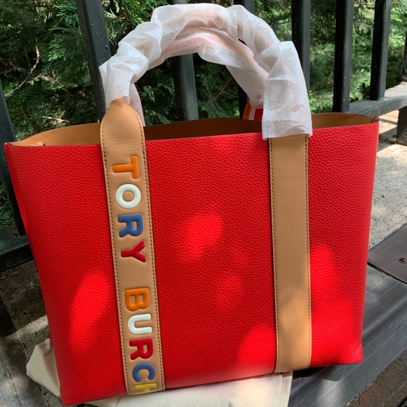 Tory Burch Handbags - Authentic TORY BURCH LOGO stripe Leather Tote